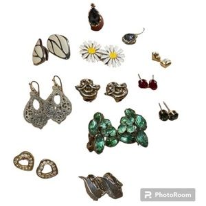 Vintage Earrings Lot 11 Pair Mixed Styles Retro Rhinestone, Dainty, Statement